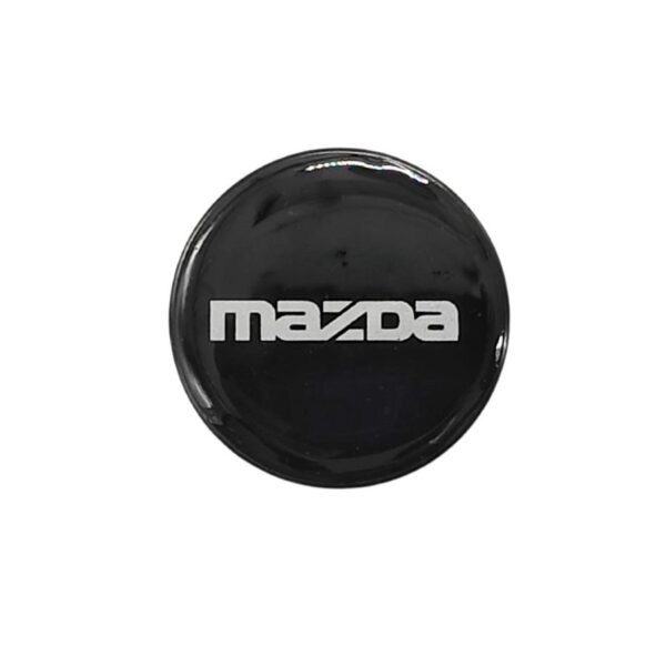Tapa Rin Resina Mazda Letra Plata Fondo Negro 50mm
