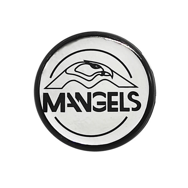 Tapa Rin Resina Mangels Logo Negro Fondo Cromo 50mm
