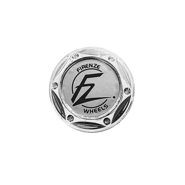 Tapa Rin Firenze Resina Wheels Logo Negro Fondo Plata 55mm