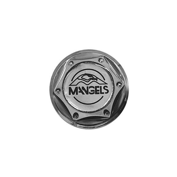 Tapa Rin Firenze Resina Mangels Logo Negro Fondo Cromo 50mm