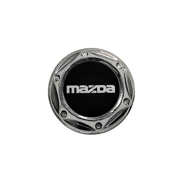 Tapa Rin Firenze Resina Mazda Letra Plata Fondo Negro 55mm