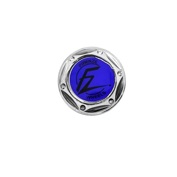 Tapa Rin Firenze Resina Wheels Logo Negro Fondo Azul 50mm