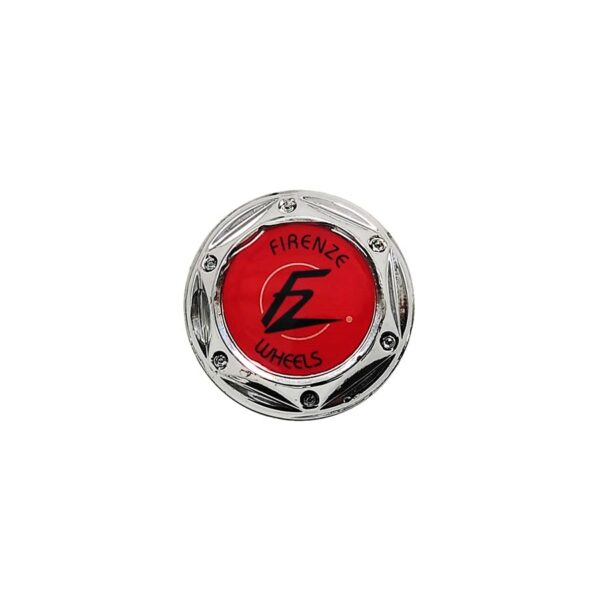 Tapa Rin Firenze Resina Wheels Logo Negro Fondo Rojo 55mm