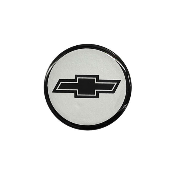 Tapa Rin Resina Chevrolet Logo Negro Fondo Plata 50mm
