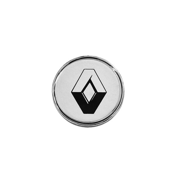Tapa Rin Cromada Resina Renault Logo Negro Fondo Plata 50mm
