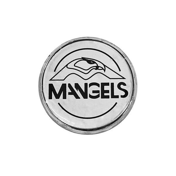 Tapa Rin Cromada Resina Mangels Logo Negro Fondo Cromo 50mm