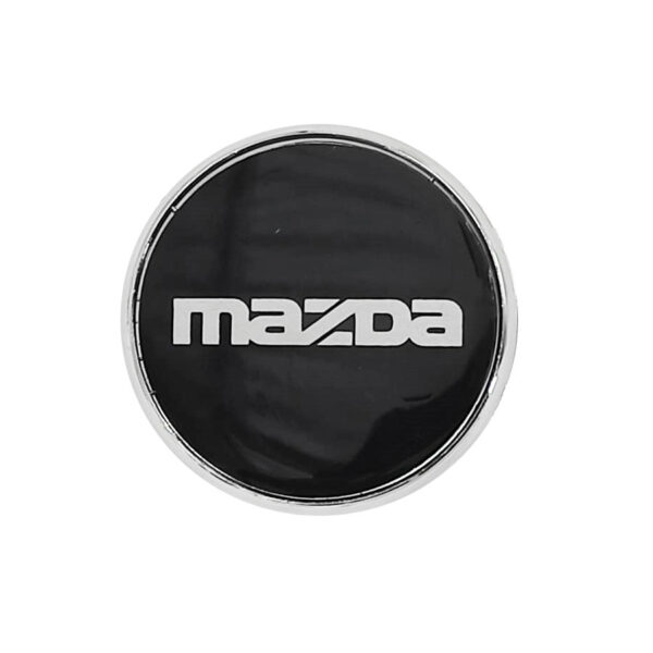 Tapa Rin Cromada Resina Mazda Letra Plata Fondo Negro 50mm
