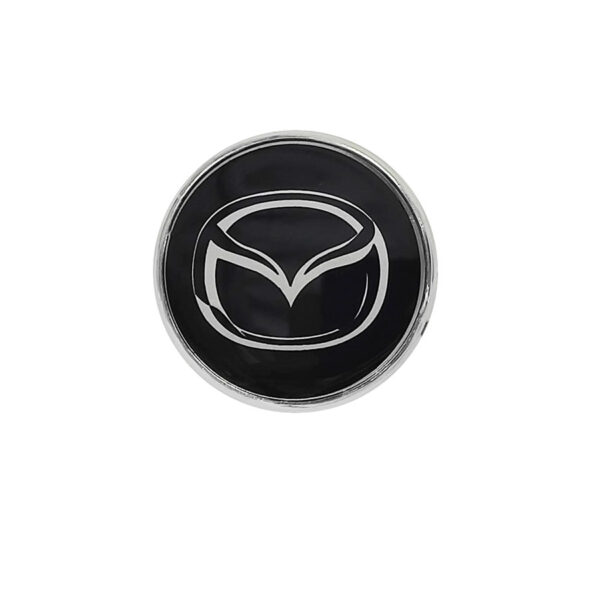 Tapa Rin Cromada Resina Mazda Logo Plata Fondo Negro 50mm