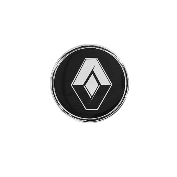 Tapa Rin Cromada Resina Renault Logo Plata Fondo Negro 50mm