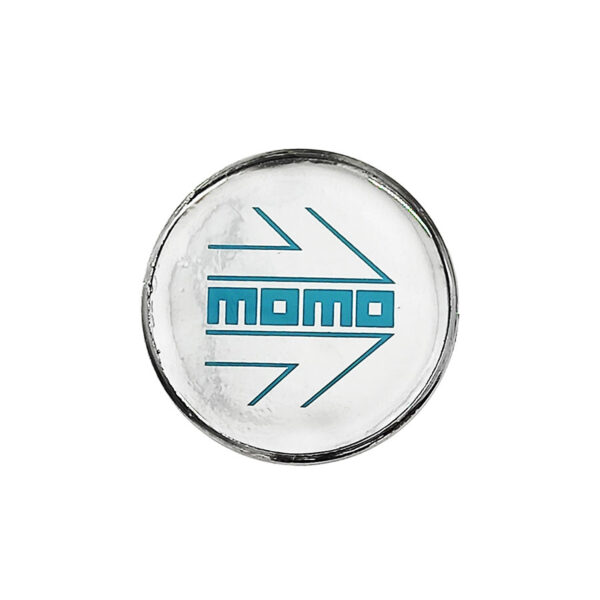 Tapa Rin Cromada Resina Momo Letra Azul Fondo Cromo 55mm