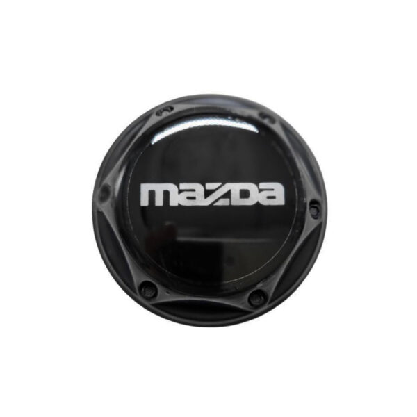 Tapa Rin Firenze Negra Resina Mazda Letra Plata Fondo Negro 50mm
