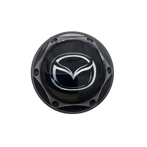 Tapa Rin Firenze Negra Resina Mazda Logo Plata Fondo Negro 55mm