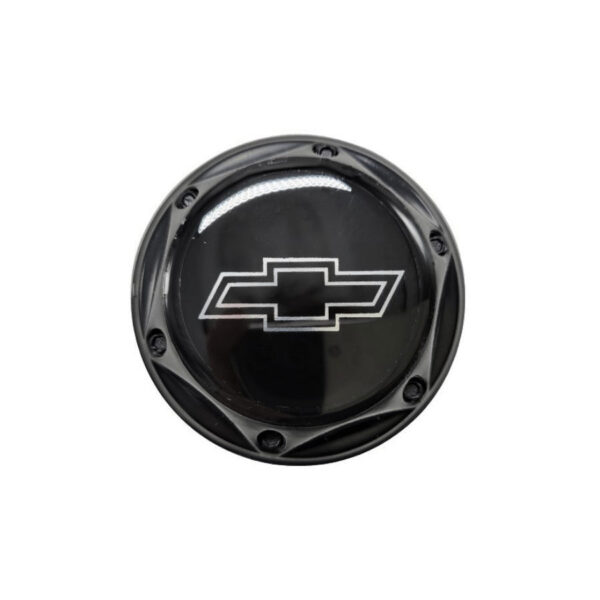 Tapa Rin Firenze Negra Resina Chevrolet Logo Plata Fondo Negro 50mm