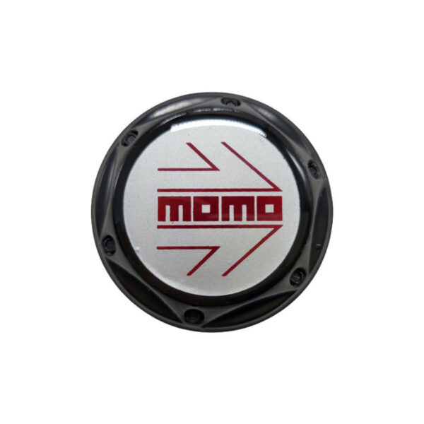 Tapa Rin Firenze Negra Resina Momo Letra Roja Fondo Plata 50mm