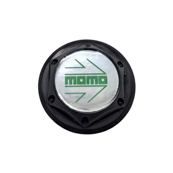 Tapa Rin Firenze Negra Resina Momo Letra Verde Fondo Cromo 50mm