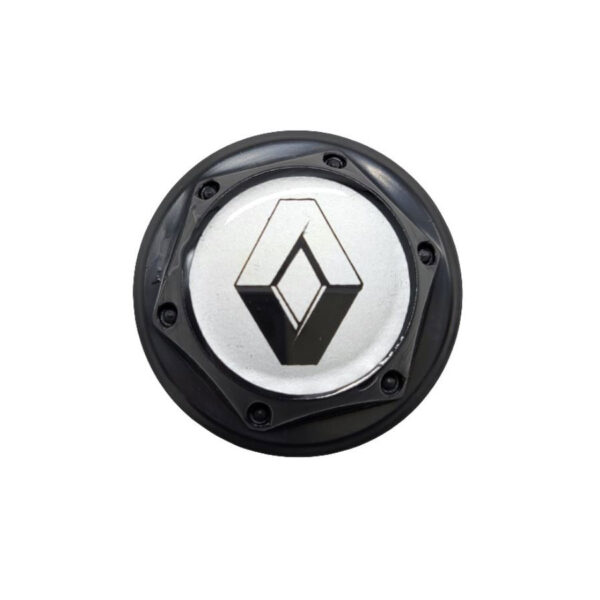 Tapa Rin Firenze Negra Resina Renault Logo Negro Fondo Plata 50mm