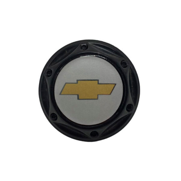 Tapa Rin Firenze Negra Resina Chevrolet Logo Dorado Fondo Plata 55mm