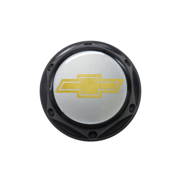 Tapa Rin Firenze Negra Resina Chevrolet Logo Dorado Fondo Plata 60mm